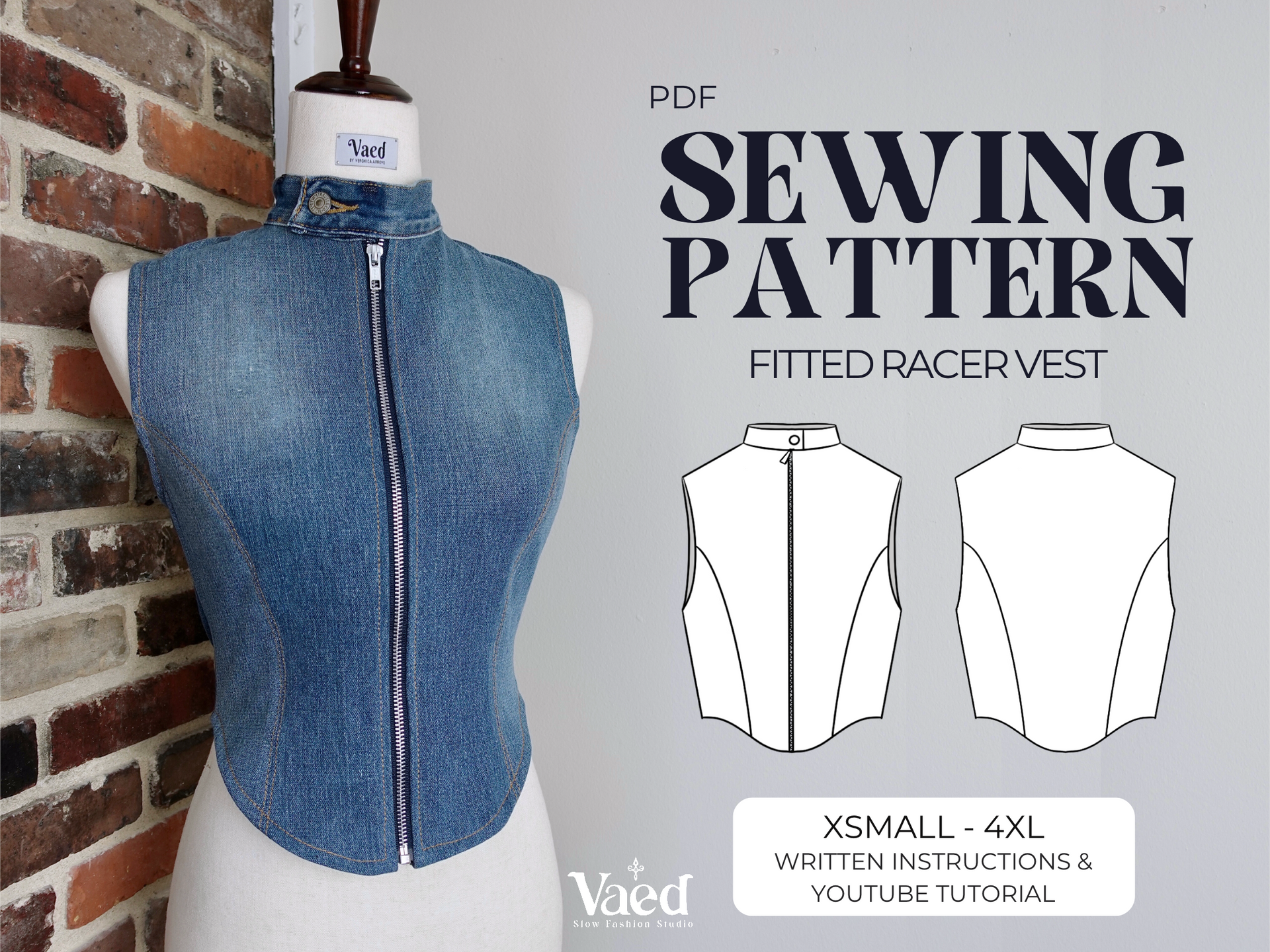 Racer Vest Sewing Pattern | Beginner | Small-4XL VAED Slow Fashion Studio Racer Vest Sewing Pattern | Beginner | Small-4XL VAED Slow Fashion Studio