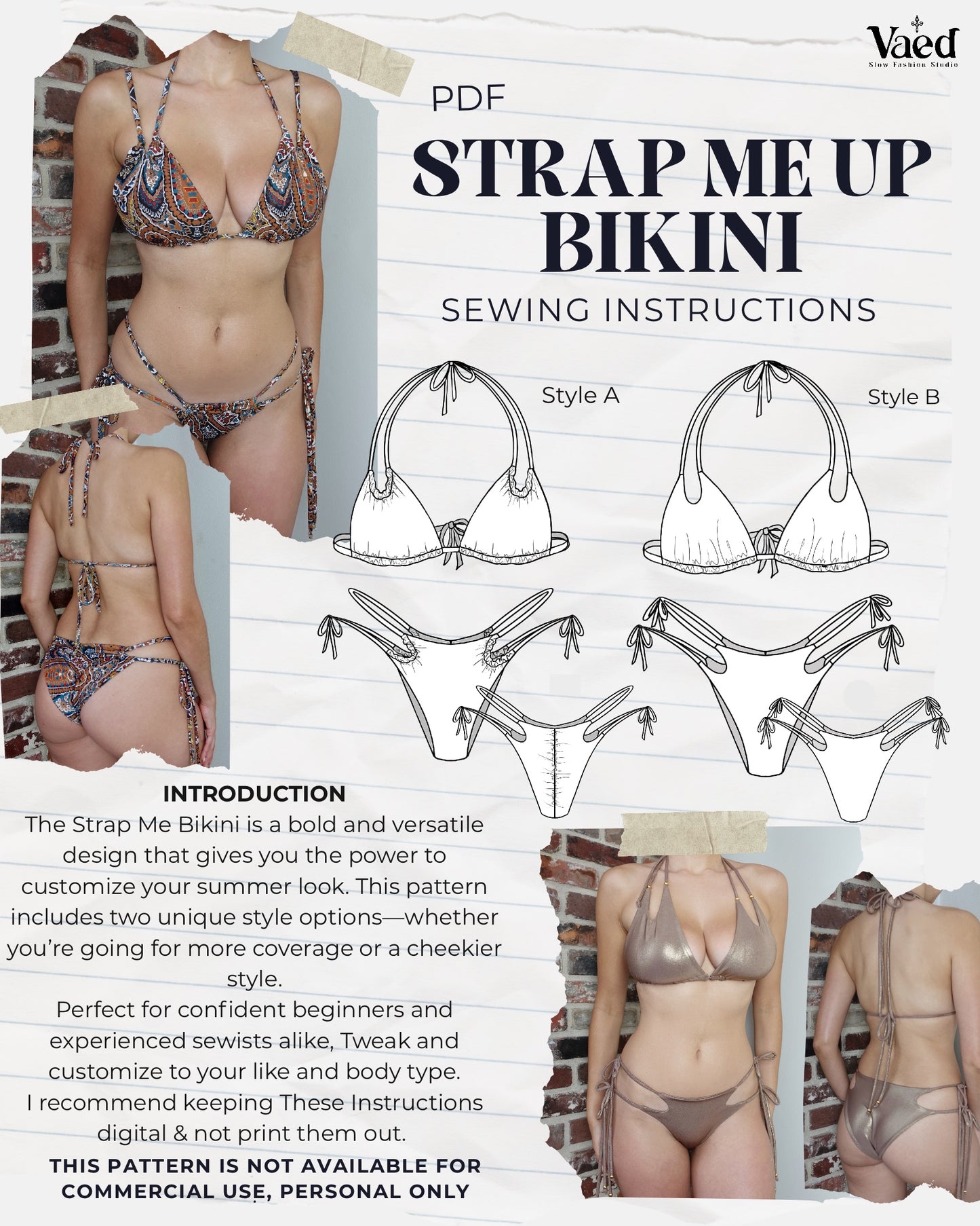 Strap Me Up Bikini Sewing Pattern | XSmall-4XL | Beg-Int